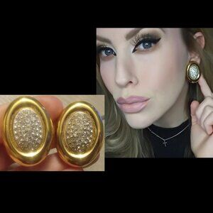Givenchy Vintage 18k gold-plated Large Crystal Oval Clip-on Earrings